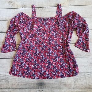 NYDJ Cold Shoulder Floral Ruffel Blouse NWT